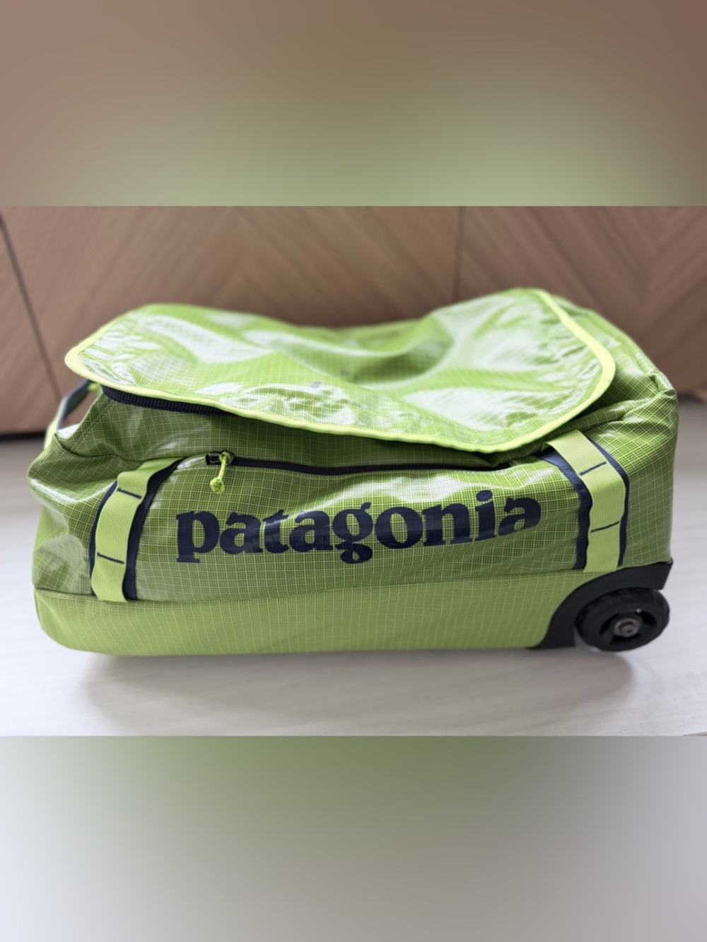 Patagonia Lime Green Wheeled Duffel Bag